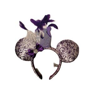 DISNEY PARKS Minnie Mouse Crown Purple White Feathers JUBILEE EARS Headband